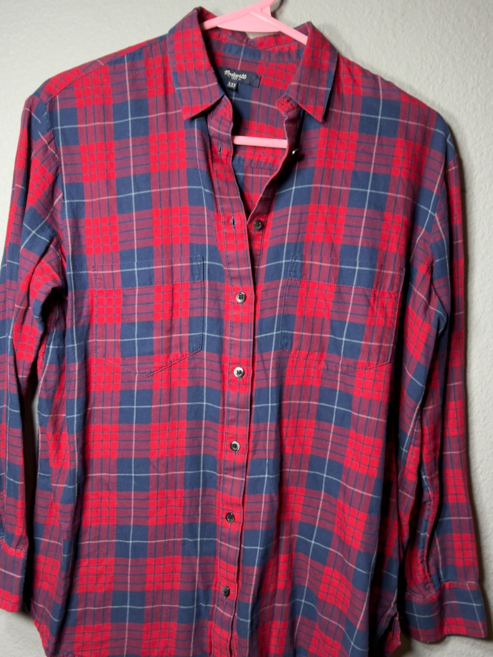Madewell 1937 Women’s XXS Red Navy Plaid Button Down Shirt Long Sleeve